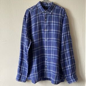 Saks Fifth Avenue Slim Fit 100% Linen Plaid Button Down Shirt XXL
